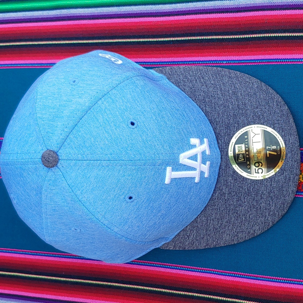 New Era Dodgers 59FIFTY Low Profile 7 7/8 Fitted Baseball Cap Light-Dark Blue - Picture 13 of 16